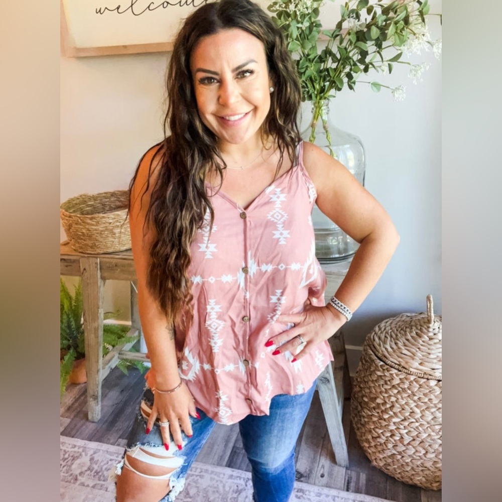 Pink and white Aztec loose fit top